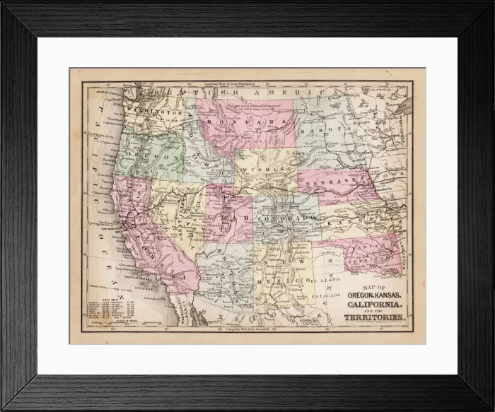 Framed Print : Map of Western states 1881