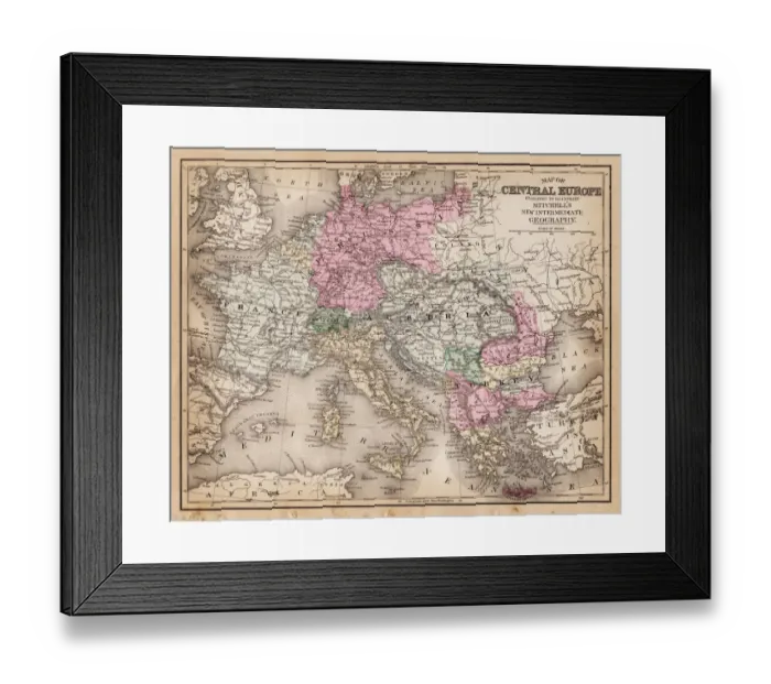 Framed Print : Map of Central Europe 1881 Framed Print : Map of Central Europe 1881