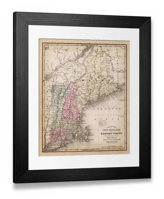 Framed Print : Map of New England state 1881 Framed Print : Map of New England state 1881
