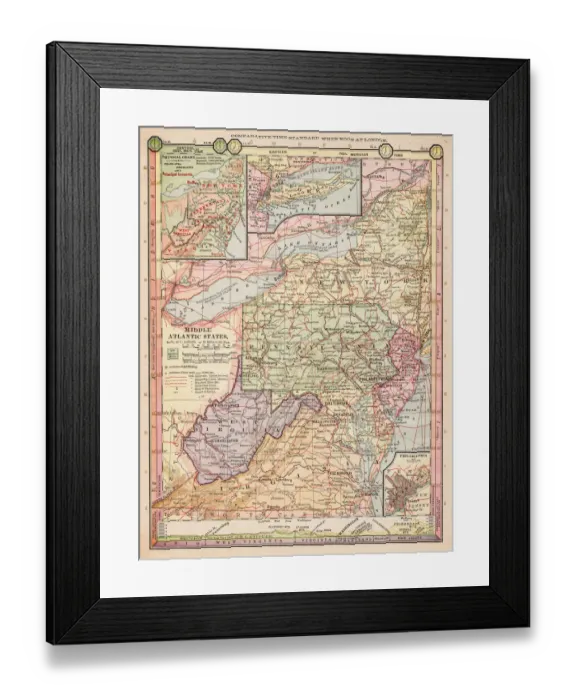 Framed Print : Map of middle atlantic states 1889 Framed Print : Map of middle atlantic states 1889