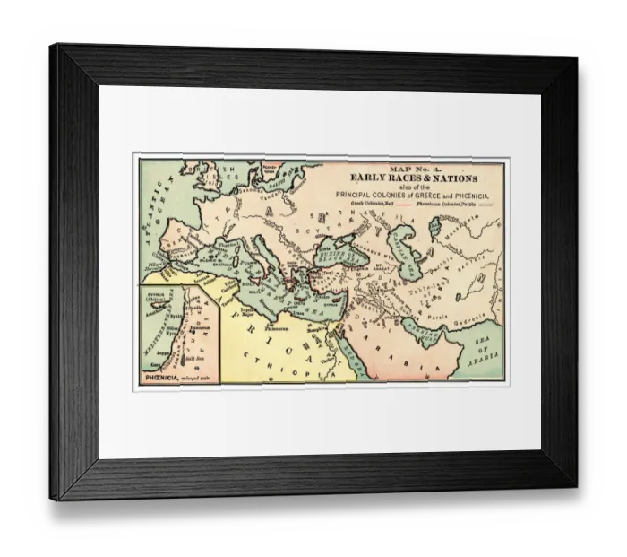 Framed Print : Map of early races and nations 1889 Framed Print : Map of early races and nations 1889