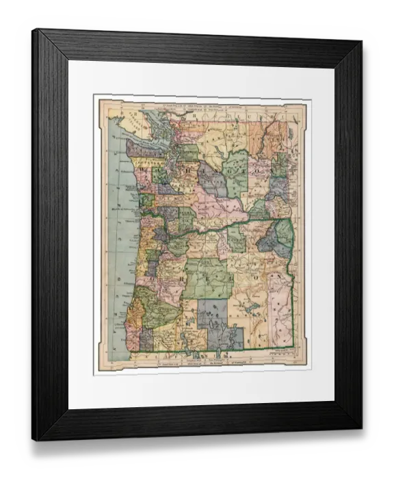 Framed Print : Map of Washington and Oregon 1889 Framed Print : Map of Washington and Oregon 1889