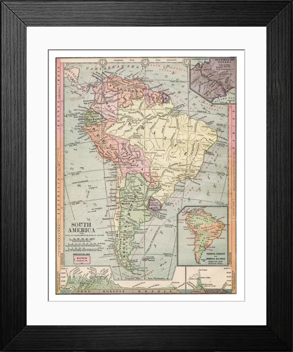 Framed Print : Map of South America 1889 Framed Print : Map of South America 1889