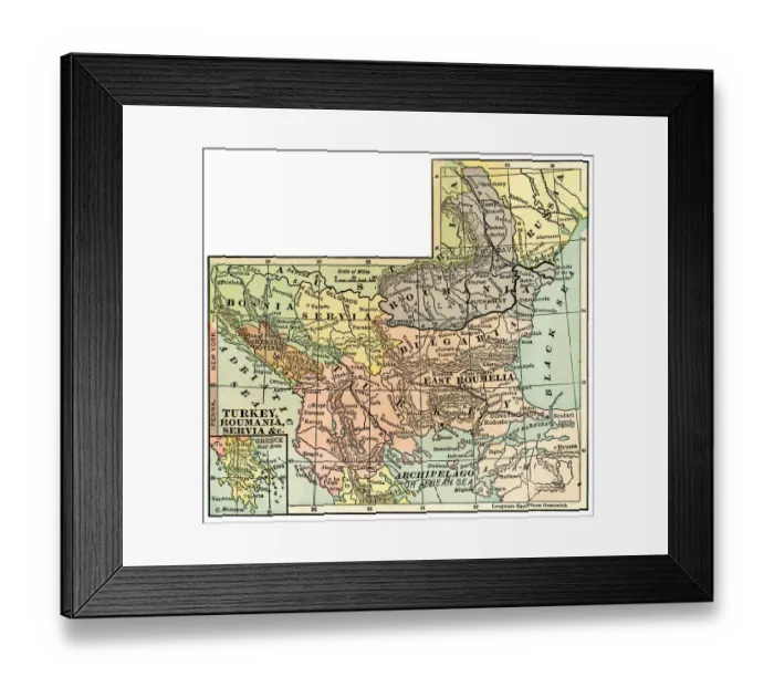 Framed Print : Map of Turkey and Rumania 1889 Framed Print : Map of Turkey and Rumania 1889