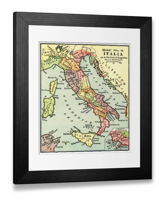 Framed Print : Map of Italy in the times of Augustus 1889 Framed Print : Map of Italy in the times of Augustus 1889