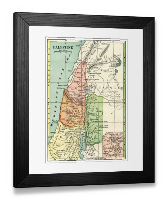 Framed Print : Map of Palestine 1889 Framed Print : Map of Palestine 1889