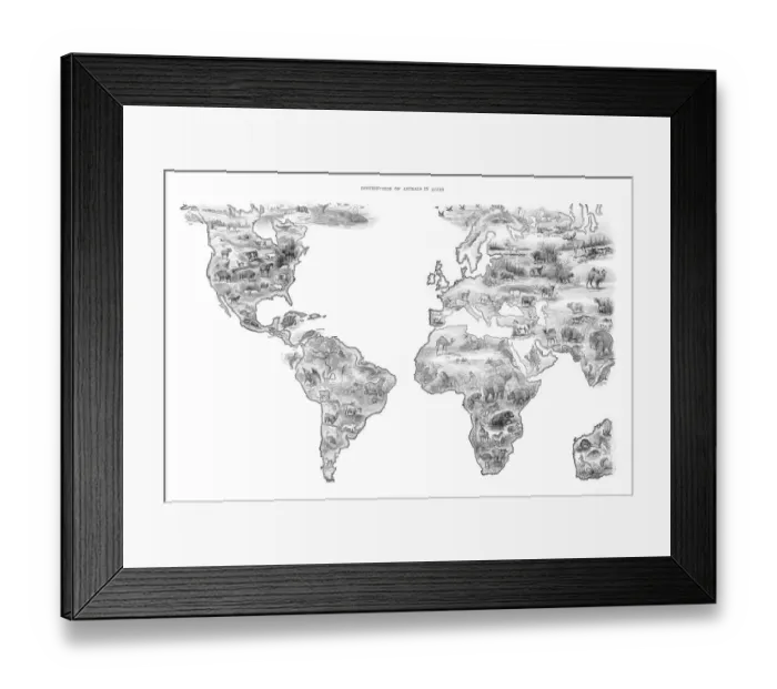 Framed Print : Map Distribution of animal in the world 1892 Framed Print : Map Distribution of animal in the world 1892