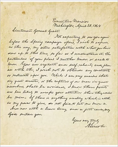Abraham Lincoln letter to Lieutenant General Grant in 1864