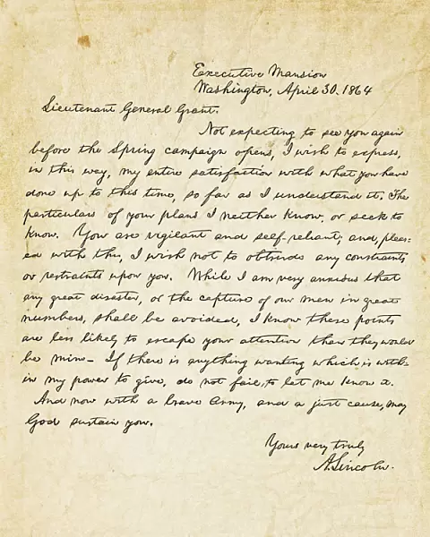 Abraham Lincoln letter to Lieutenant General Grant in 1864