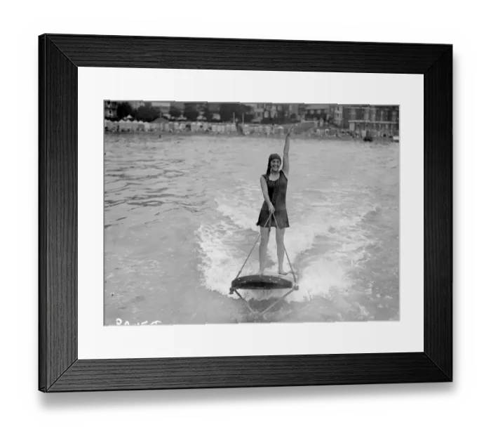 Framed Print : Its Easy. 22nd July 1927: An aquaplaner enjoys a ride in Broadstairs harbour, Kent Framed Print : Its Easy. 22nd July 1927: An aquaplaner enjoys a ride in Broadstairs harbour, Kent