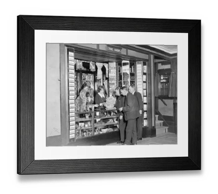 Framed Print : Ship Shop. A group of young gentlemen examine the cuddly toys on display Framed Print : Ship Shop. A group of young gentlemen examine the cuddly toys on display