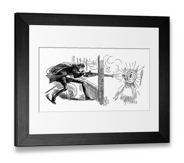 Framed Print : British London satire caricatures comics cartoon illustrations: Shooting bullseye Framed Print : British London satire caricatures comics cartoon illustrations: Shooting bullseye