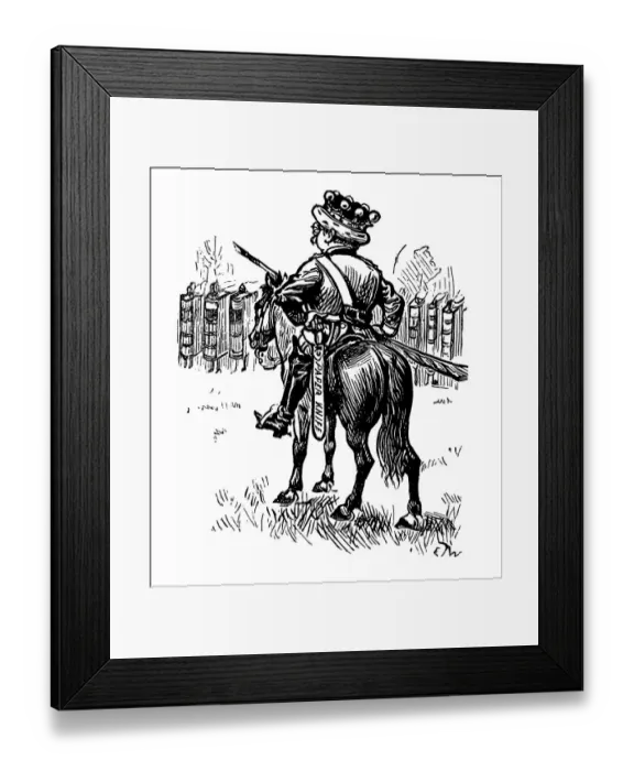 Framed Print : British London satire caricatures comics cartoon illustrations: King on horse Framed Print : British London satire caricatures comics cartoon illustrations: King on horse