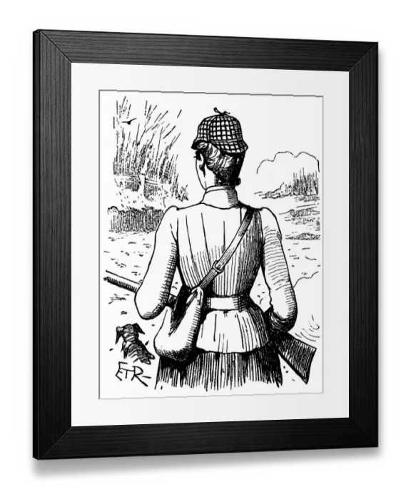 Framed Print : British London satire caricatures comics cartoon illustrations: Woman hunter back