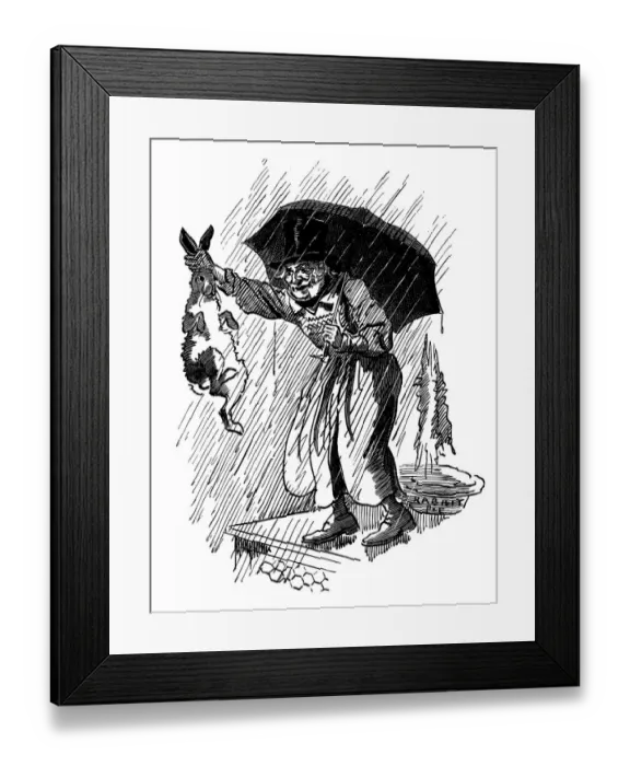 Framed Print : British London satire caricatures comics cartoon illustrations: Man with rabbit under Framed Print : British London satire caricatures comics cartoon illustrations: Man with rabbit under