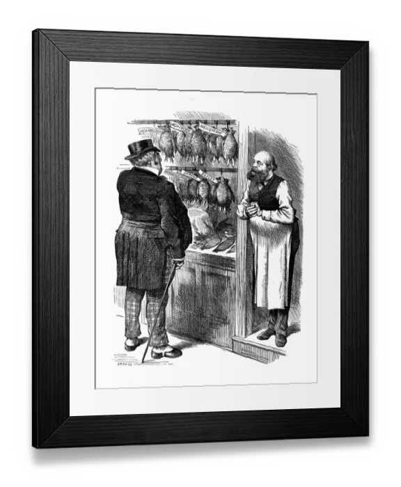 Framed Print : British London satire caricatures comics cartoon illustrations: Poultry store Framed Print : British London satire caricatures comics cartoon illustrations: Poultry store