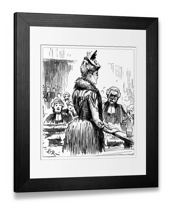 Framed Print : British London satire caricatures comics cartoon illustrations: Woman trial Framed Print : British London satire caricatures comics cartoon illustrations: Woman trial