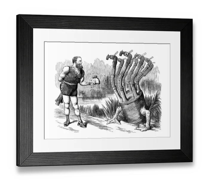 Framed Print : British London satire caricatures comics cartoon illustrations: Hercules versus water Framed Print : British London satire caricatures comics cartoon illustrations: Hercules versus water