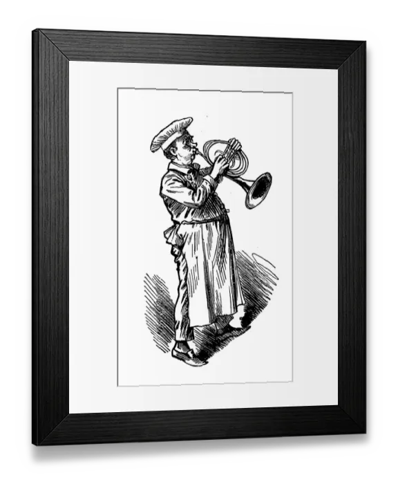 Framed Print : British London satire caricatures comics cartoon illustrations: Playing horn Framed Print : British London satire caricatures comics cartoon illustrations: Playing horn