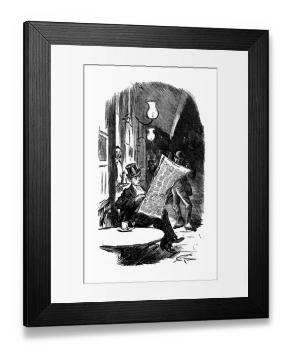 Framed Print : British London satire caricatures comics cartoon illustrations: Reading newspaper