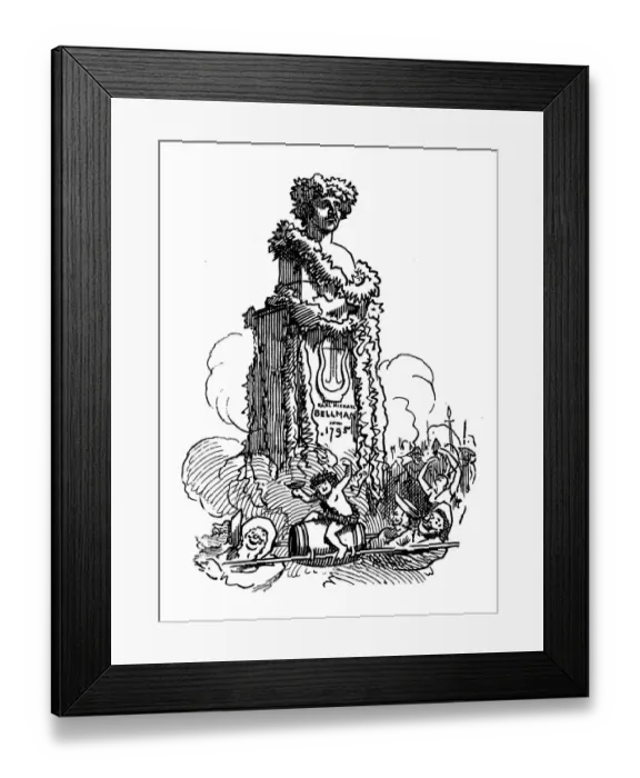 Framed Print : British London satire caricatures comics cartoon illustrations: Bellman statue Framed Print : British London satire caricatures comics cartoon illustrations: Bellman statue