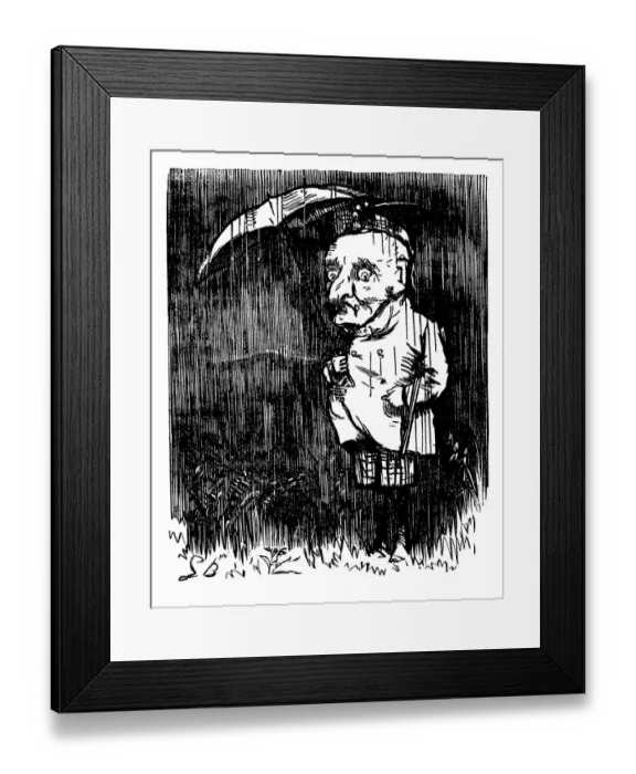 Framed Print : British London satire caricatures comics cartoon illustrations: Raining