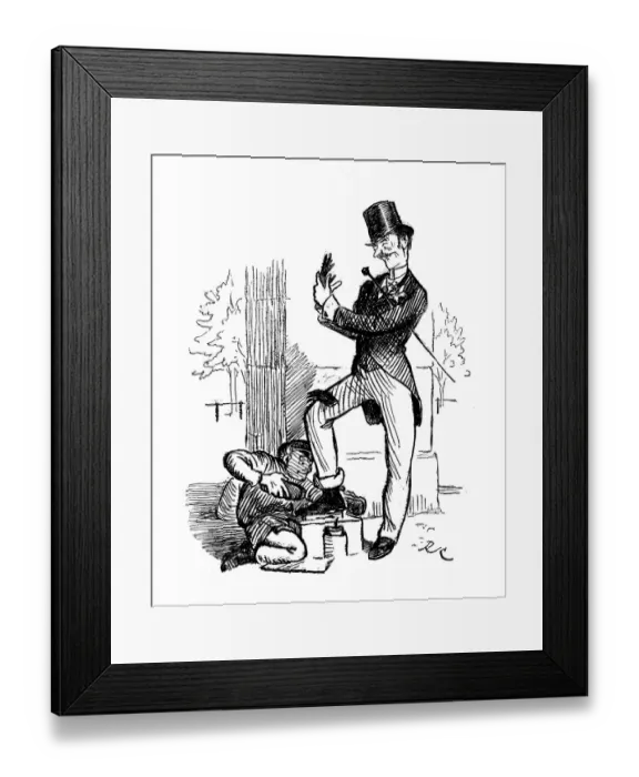 Framed Print : British London satire caricatures comics cartoon illustrations: Shoeshiner