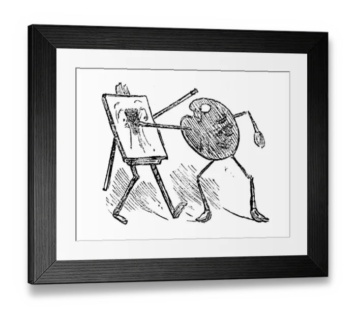 Framed Print : British London satire caricatures comics cartoon illustrations: Palette and canvas fight Framed Print : British London satire caricatures comics cartoon illustrations: Palette and canvas fight