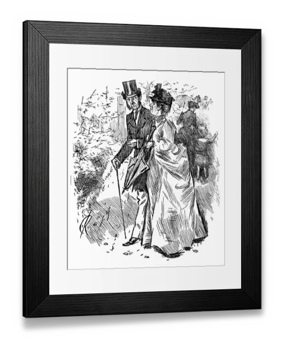 Framed Print : British London satire caricatures comics cartoon illustrations: Couple outdoor Framed Print : British London satire caricatures comics cartoon illustrations: Couple outdoor