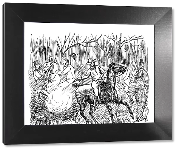British London satire caricatures comics cartoon illustrations: Shooting rabbit on horse