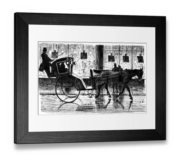 Framed Print : British London satire caricatures comics cartoon illustrations: Carriage at night