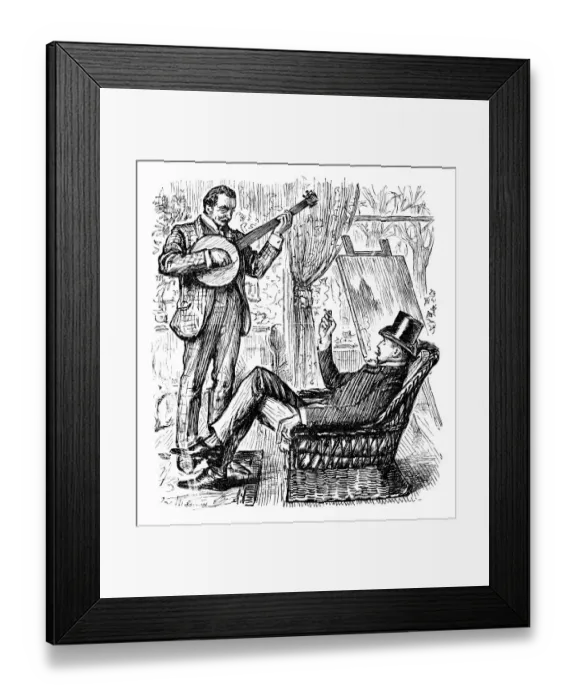 Framed Print : British London satire caricatures comics cartoon illustrations: Banjo player Framed Print : British London satire caricatures comics cartoon illustrations: Banjo player