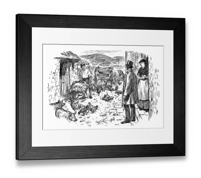 Framed Print : British London satire caricatures comics cartoon illustrations: Business in farm Framed Print : British London satire caricatures comics cartoon illustrations: Business in farm