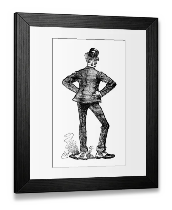 Framed Print : British London satire caricatures comics cartoon illustrations: Man back