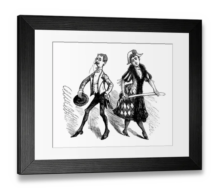 Framed Print : British London satire caricatures comics cartoon illustrations: Couple harlequin Framed Print : British London satire caricatures comics cartoon illustrations: Couple harlequin