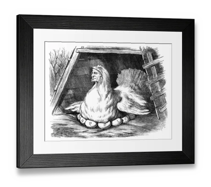 Framed Print : British London satire caricatures comics cartoon illustrations: Surplus hen Framed Print : British London satire caricatures comics cartoon illustrations: Surplus hen