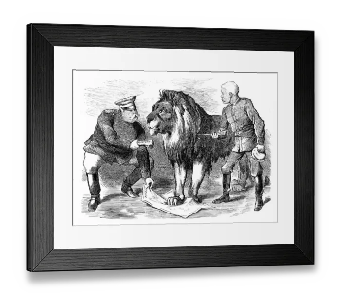 Framed Print : British London satire caricatures comics cartoon illustrations: Lion Framed Print : British London satire caricatures comics cartoon illustrations: Lion