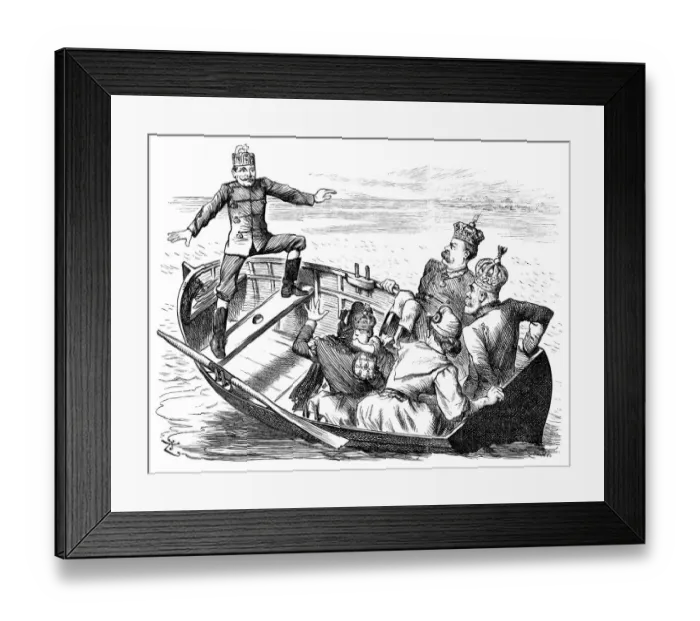 Framed Print : British London satire caricatures comics cartoon illustrations: Kings on boat Framed Print : British London satire caricatures comics cartoon illustrations: Kings on boat