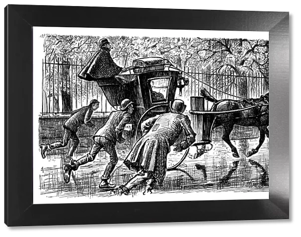 British London satire caricatures comics cartoon illustrations: Chasing carriage