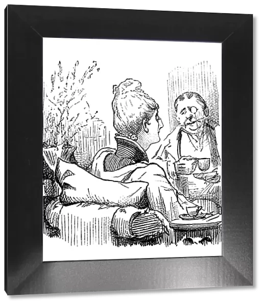 British London satire caricatures comics cartoon illustrations: Couple having tea