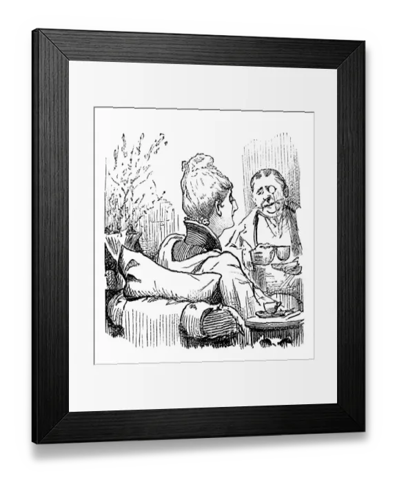 Framed Print : British London satire caricatures comics cartoon illustrations: Couple having tea