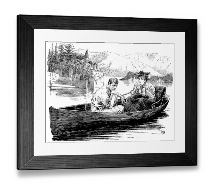 Framed Print : British London satire caricatures comics cartoon illustrations: Couple on boat Framed Print : British London satire caricatures comics cartoon illustrations: Couple on boat