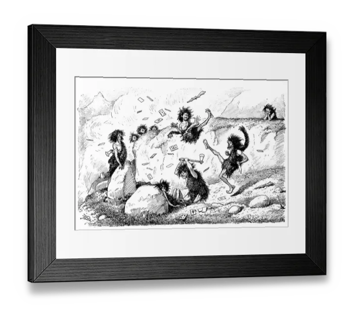 Framed Print : British London satire caricatures comics cartoon illustrations: Prehistoric men playing