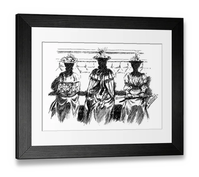 Framed Print : British London satire caricatures comics cartoon illustrations: Faceless women Framed Print : British London satire caricatures comics cartoon illustrations: Faceless women