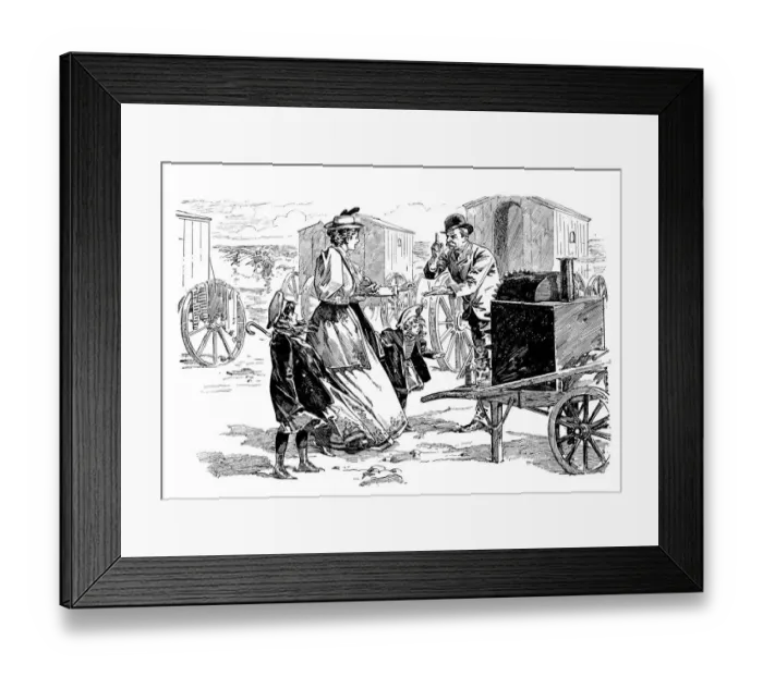 Framed Print : British London satire caricatures comics cartoon illustrations: street vendor Framed Print : British London satire caricatures comics cartoon illustrations: street vendor