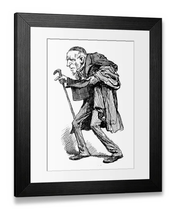 Framed Print : British London satire caricatures comics cartoon illustrations: Hunchbacked man Framed Print : British London satire caricatures comics cartoon illustrations: Hunchbacked man