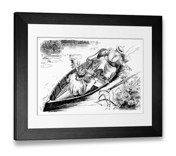 Framed Print : British London satire caricatures comics cartoon illustrations: Couple on boat Framed Print : British London satire caricatures comics cartoon illustrations: Couple on boat