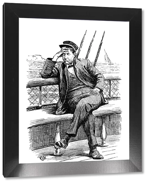 British London satire caricatures comics cartoon illustrations: Man on ship