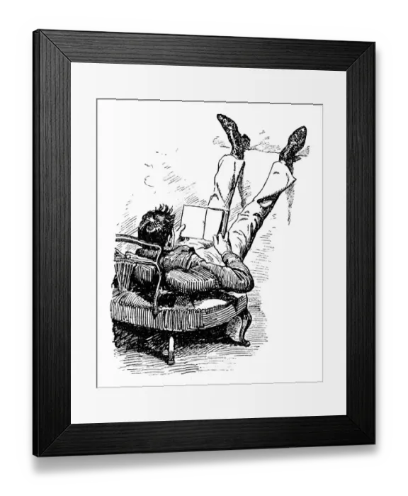 Framed Print : British London satire caricatures comics cartoon illustrations: Relax with book Framed Print : British London satire caricatures comics cartoon illustrations: Relax with book