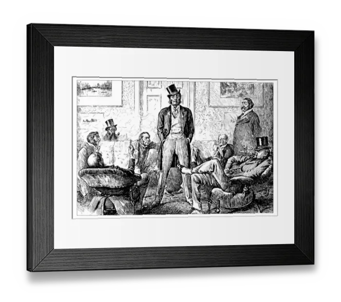 Framed Print : British London satire caricatures comics cartoon illustrations: Men club